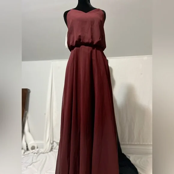 Elegant Maxi Chiffon Bridesmaid Dress Sleeveless Prom Evening Party Size S Wine - Picture 2 of 9